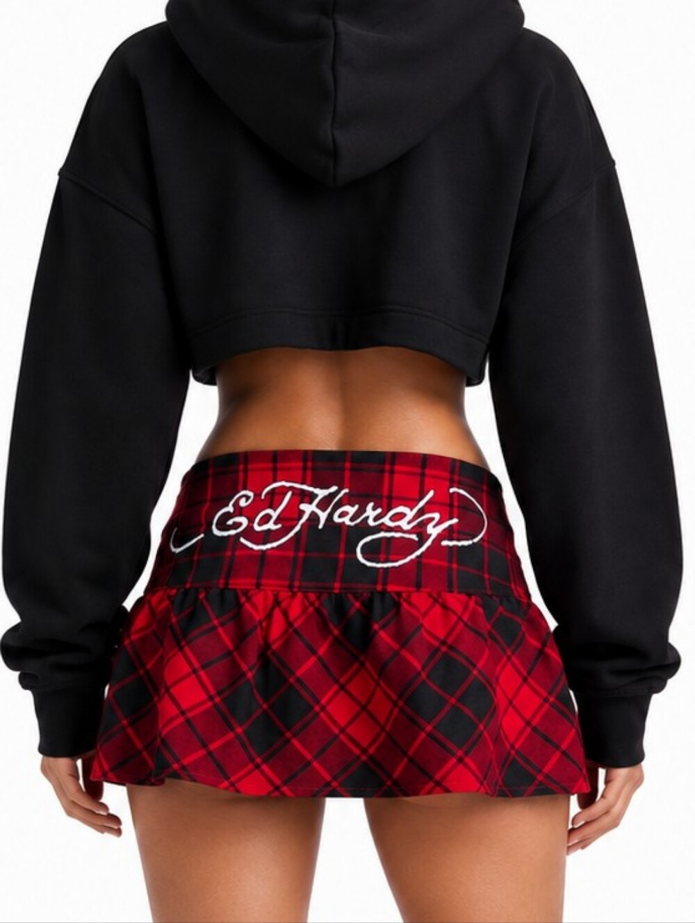 ED HARDY Plaid Mini Skirt Y2K Embroidered DRAGON WOMEN'S LARGE